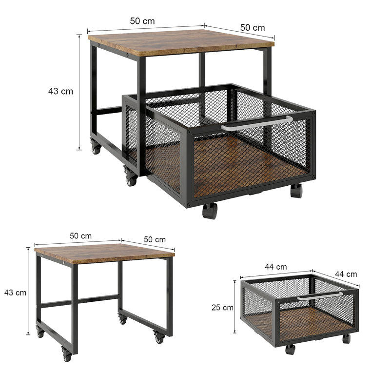 43cm H x 50cm W Printer Stand with Wheels, Brown