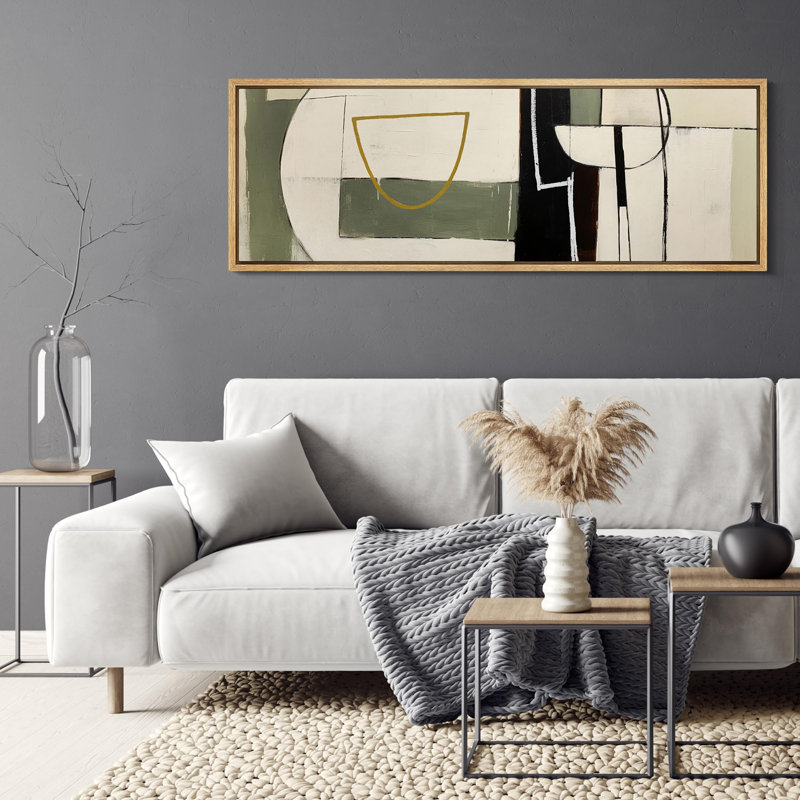 «Mid Century Shape Abstract Geometric Shapes», reproduction encadrée sur toile, H 20 po x l 60 po, Naturel