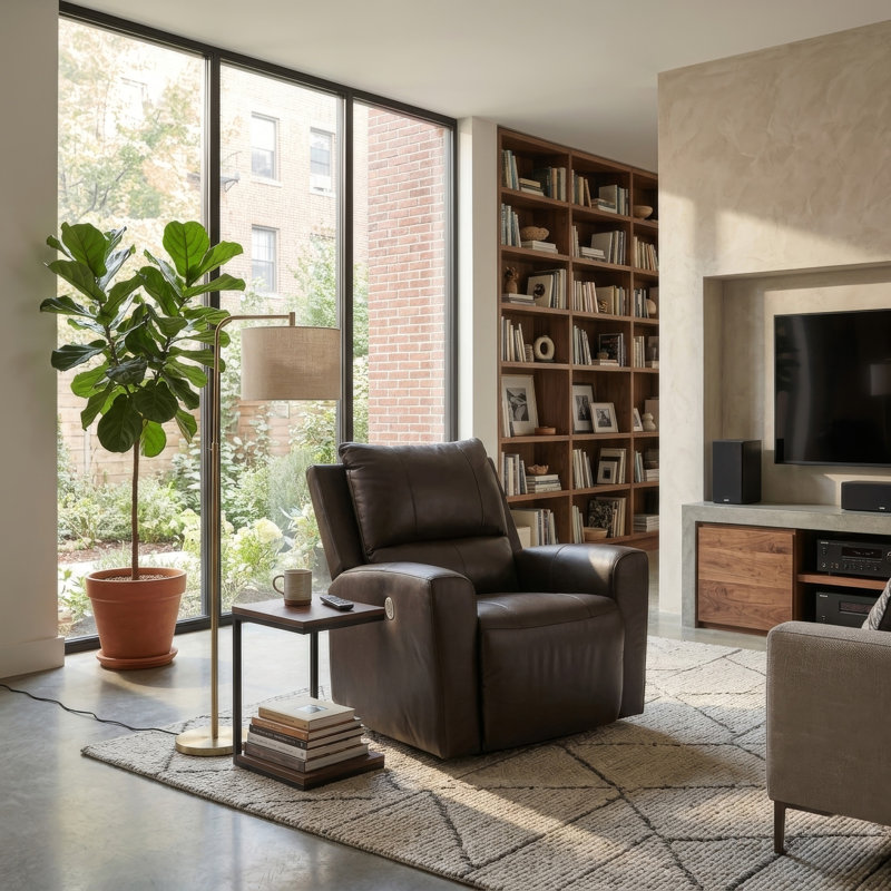 Fauteuil inclinable électrique berçant Andie avec bourre en mousse et cuir gris