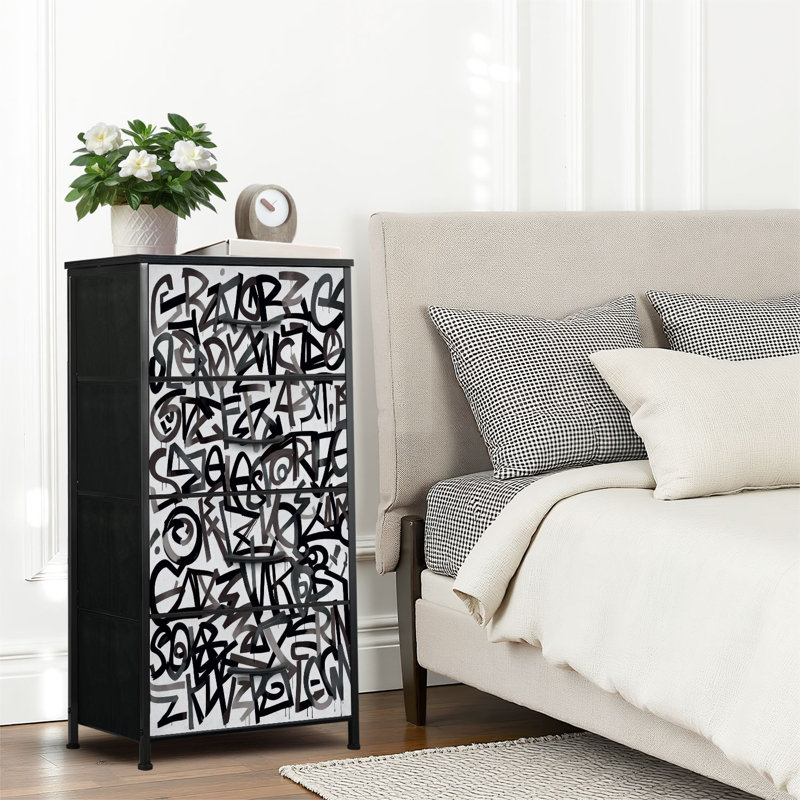 4 Drawer Dresser for Bedroom, Narrow Chest of Drawers, Wooden Top and Study Iron Frame 18"x37.5"-(WxH)