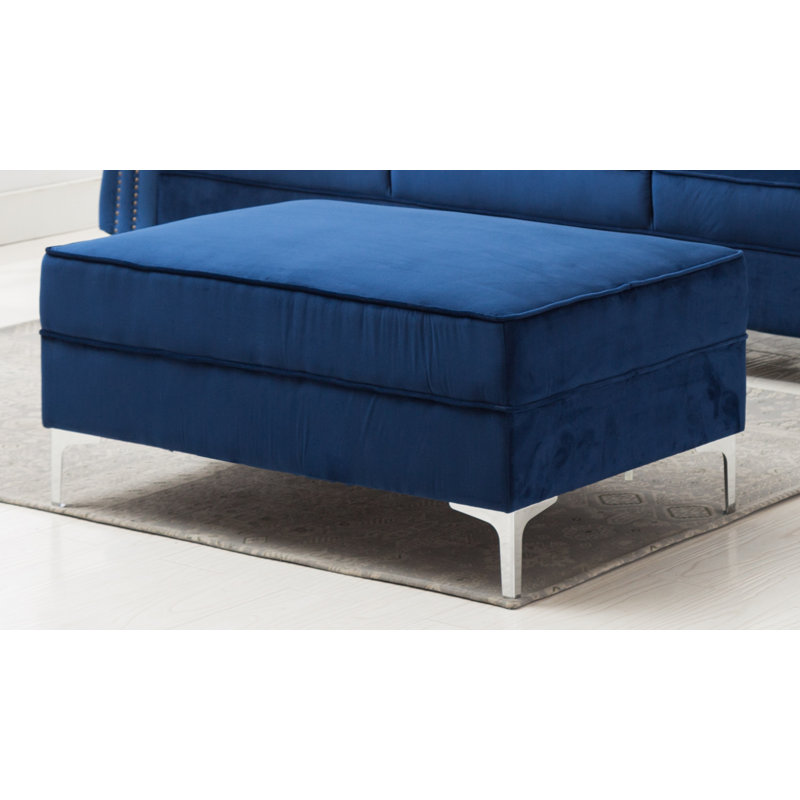 Marchese 44" Wide Velvet Rectangle Standard Ottoman, Blue Velvet