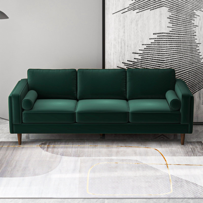Audrei 86'' Velvet Square Arm Sofa, Dark Green Velvet