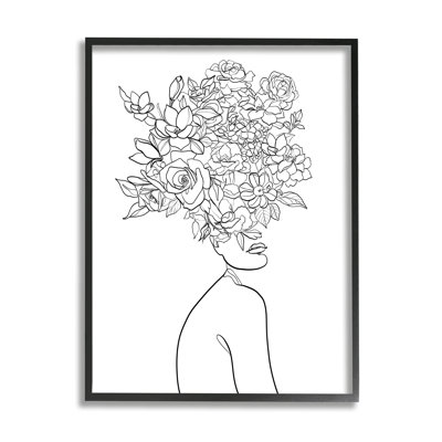 " Slouching Woman Elegant Bouquet Hair Minimal Linework "