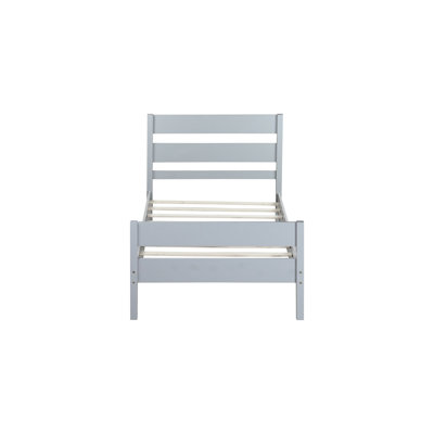Twin Bed In Grey, Headboard And Available, Rubber Wood For Durability, Spacious Storage, Easy Assembly Setup