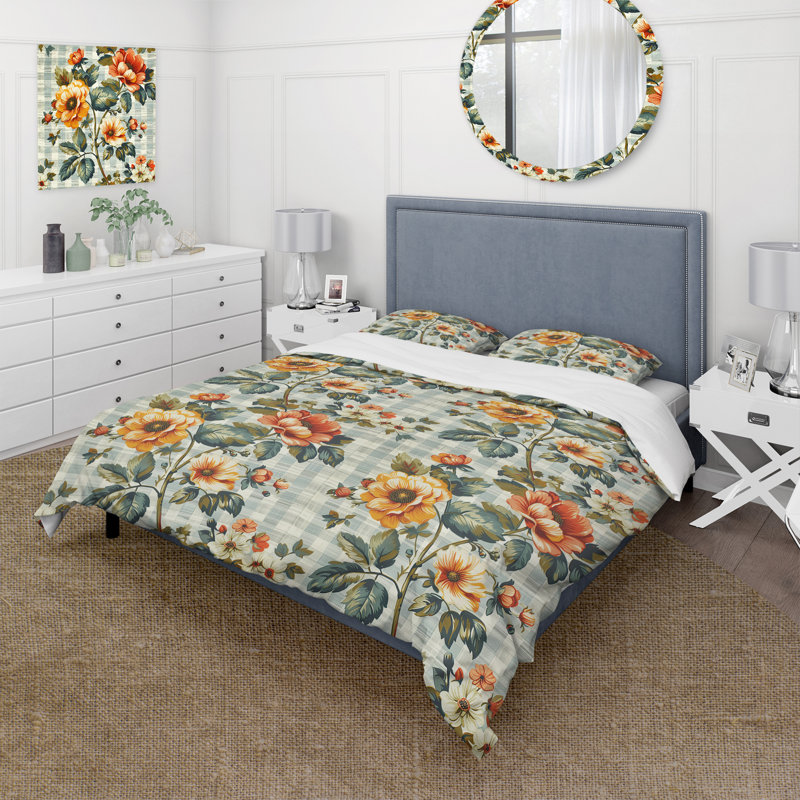 Ensemble de housse de couette à motif floral vichy rouge et vert, Twin Duvet Cover + 2 Standard Pillow Shams