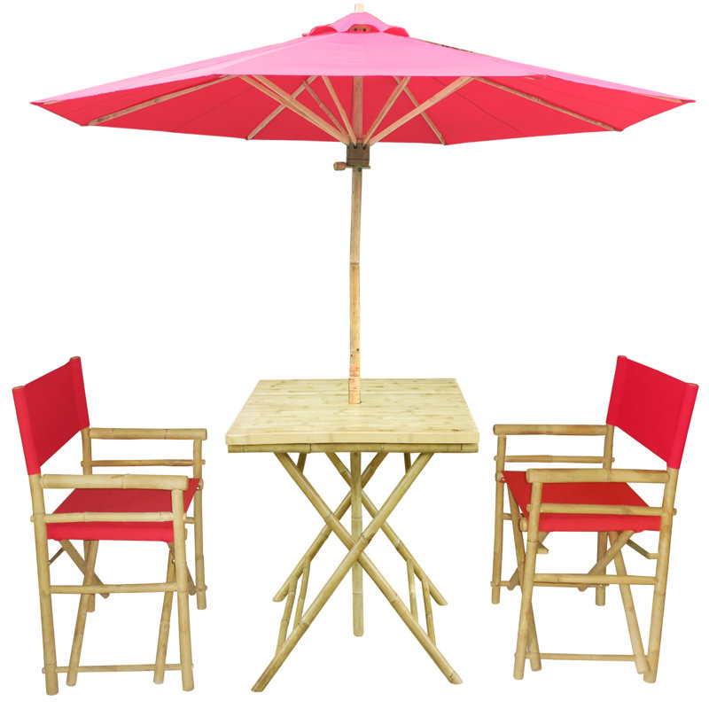 Ensemble bistro 3 pièces avec parasol Sinta, rouge