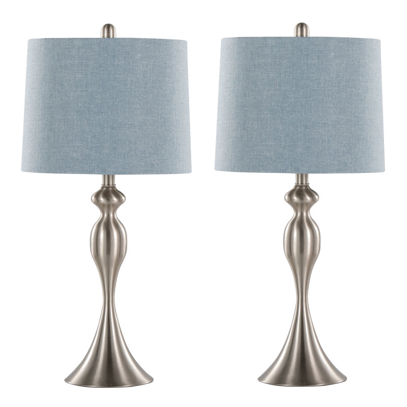 Lampe de table contemporaine en métal, Bleu clair, Argent argent