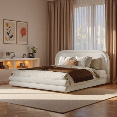 Platform Bed With Upholstered Thick Curved Headboard, Half-round Design And Sturdy Legs