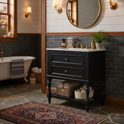 24-Inch Modern Retro Zoey With Sink, Compact Luxury Cabinet With Tip-Out Drawer, Deep Drawer And Lower Shelf