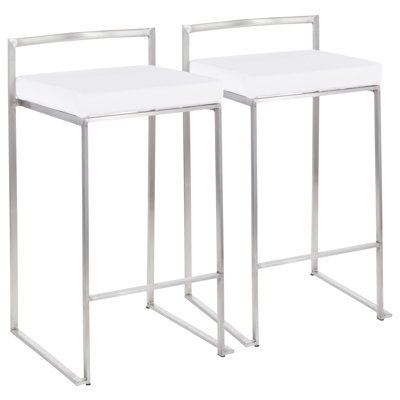 Fuji Contemporary Stackable Counter Stool In Stainless Steel With White Velvet Cushion By Lumisource - Set Of 2