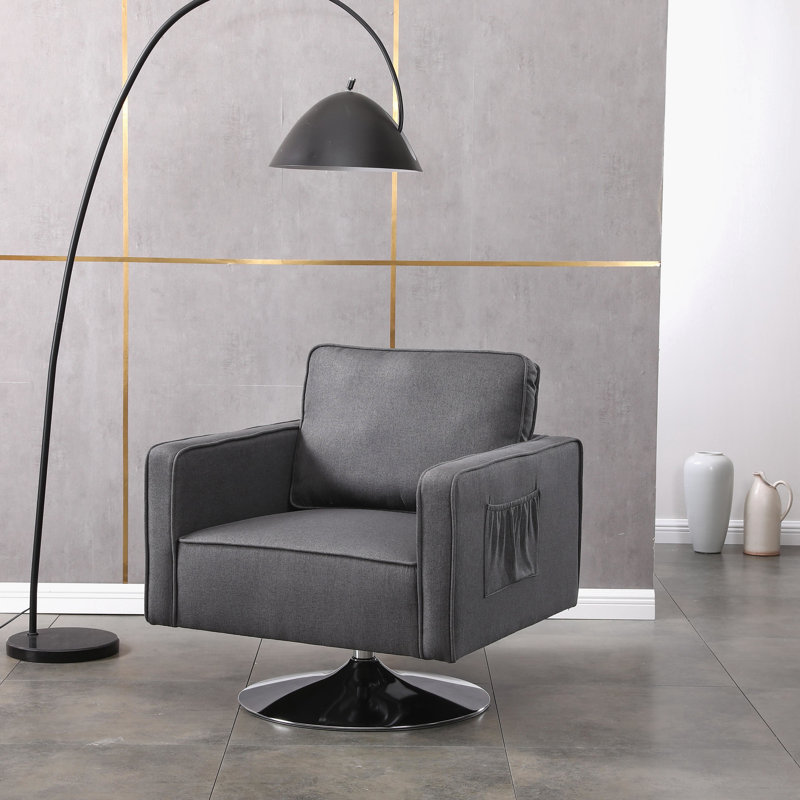 Fauteuil club pivotant 30,5 pouces Deysia, Mélange de coton gris