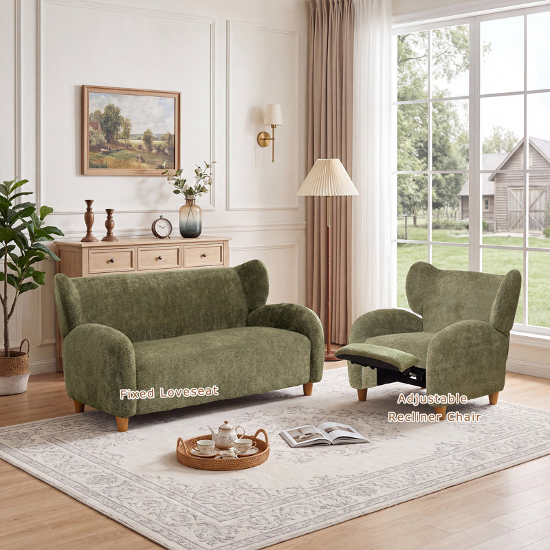 Ensemble de conversation 2 pièces à oreilles en chenille avec fauteuil inclinable, Green