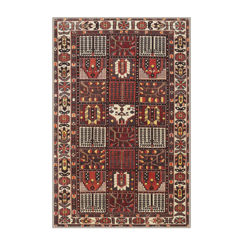 Tapis traditionnel rouge / vert, Rectangle 5 pi x 7 pi