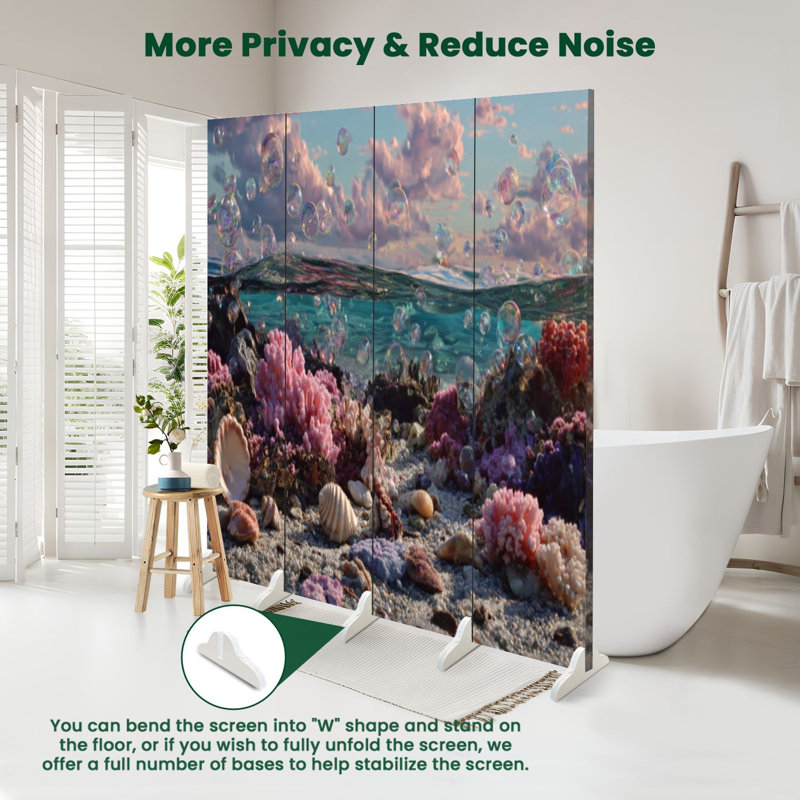 Cloison pliante 6 panneaux paravent Royal Turquoise, 4, 71" H x 64" W x 1" D