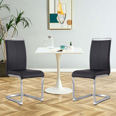 Chaises de salle à manger modernes, chaise d'appoint rembourrée à haut dossier en similicuir avec pieds en métal chromé en forme de C pour la salle à manger, chaise de bureau, meuble-lavabo et patio, ensemble de 4