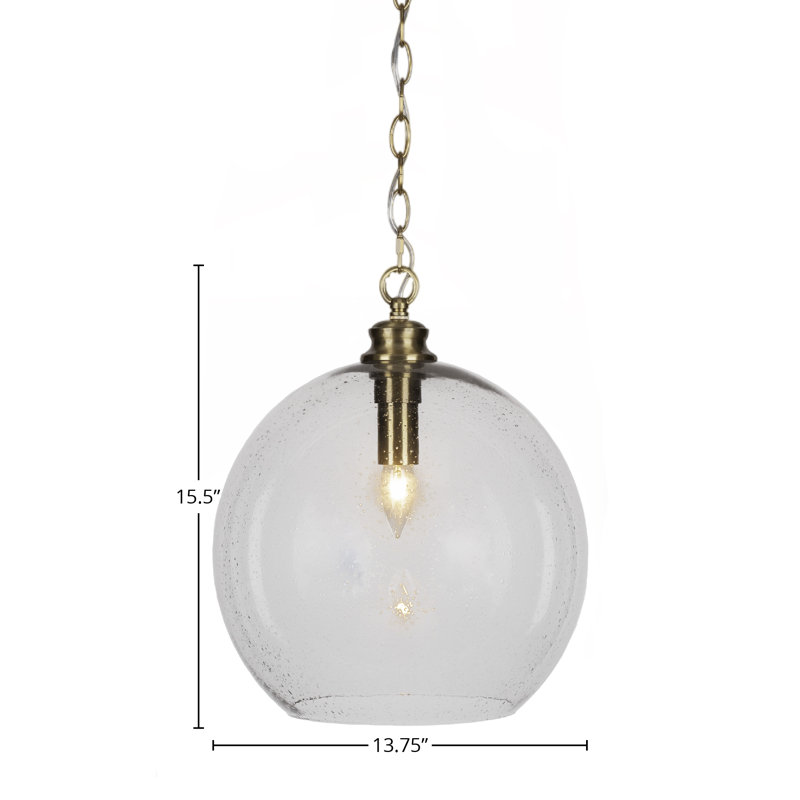 Luminaire suspendu à chaîne Kimbro, fini laiton vieilli avec verre transparent de 13,75 po