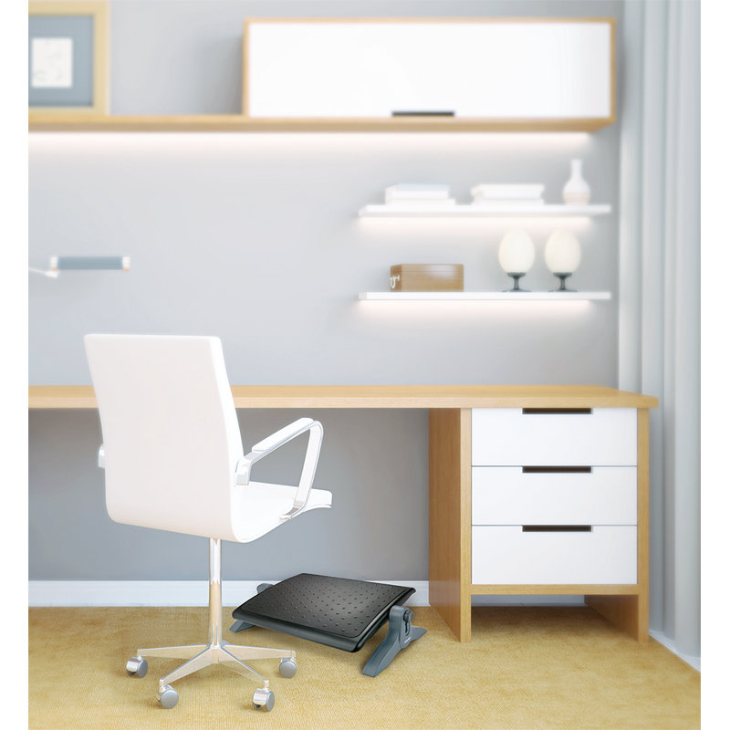Adjustable Black Plastic Ergonomic Footrest with Rubber Padding