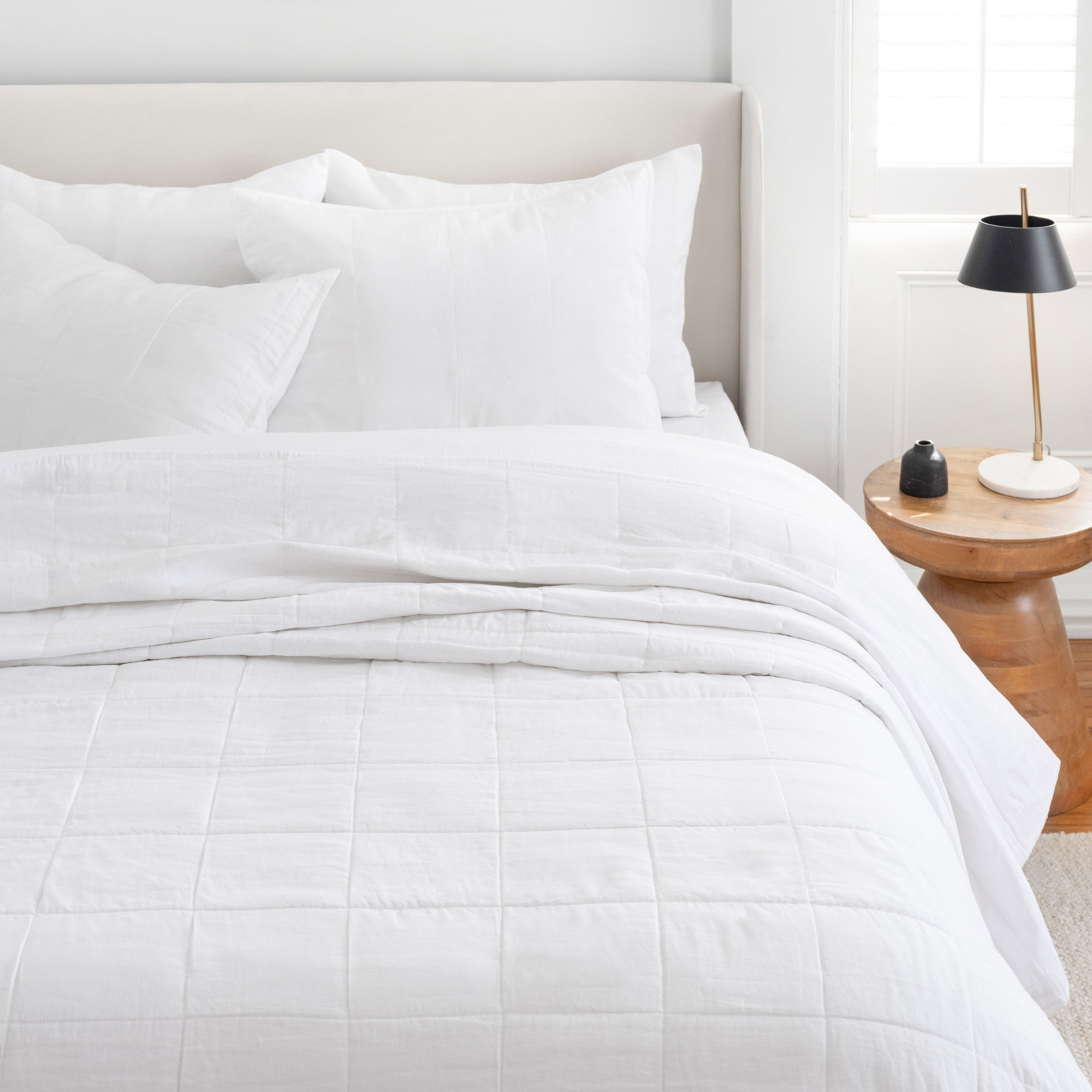 Kamau Linen Quilt Set, Full/Queen, Cream