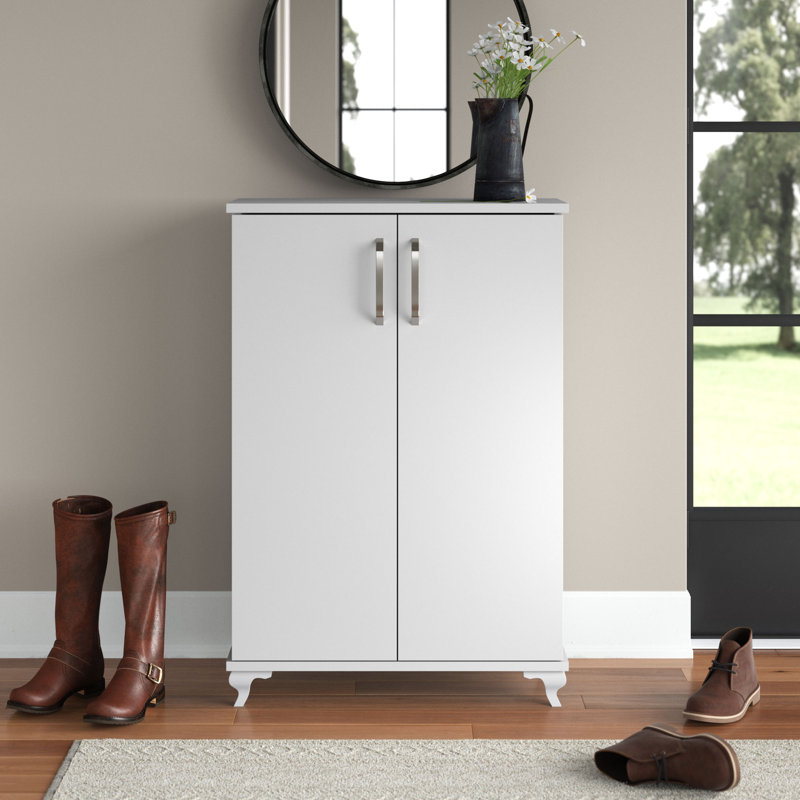 Modern White Shoe Cabinet, 72 x 39.4 x 12.8 inches | 100% Melamine Coated Particle Board, Thickness: 0.7 inches | Numerous Shelves, Wall-Mountable Design | Stylish Storage Solution for Entryway & Hallway
