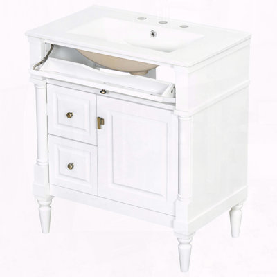 Meuble-lavabo moderne de 30 pouces avec lavabo en céramique et tiroir rabattable