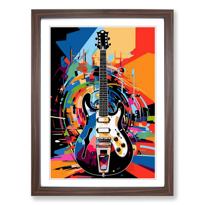 Electric Guitar Pop Art - Framed Print, 64cm H x 46cm W x 2cm D, Walnut