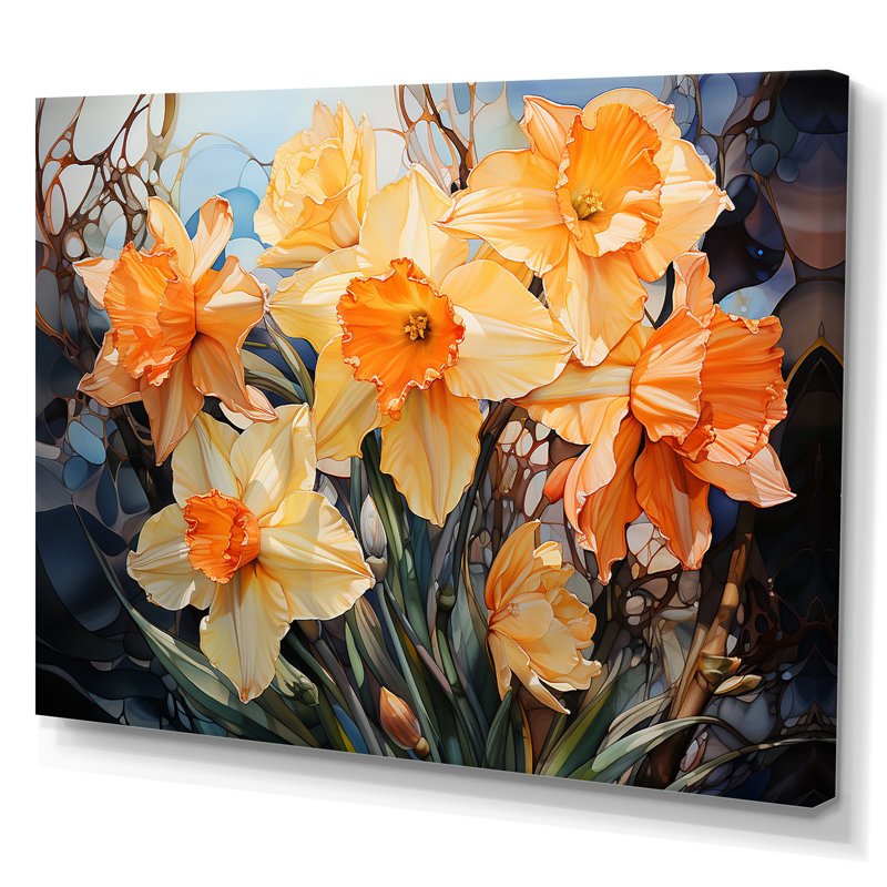 " Orange Daffodils Efflorescence ", 24" H x 32" W x 1" D, Wrapped Canvas