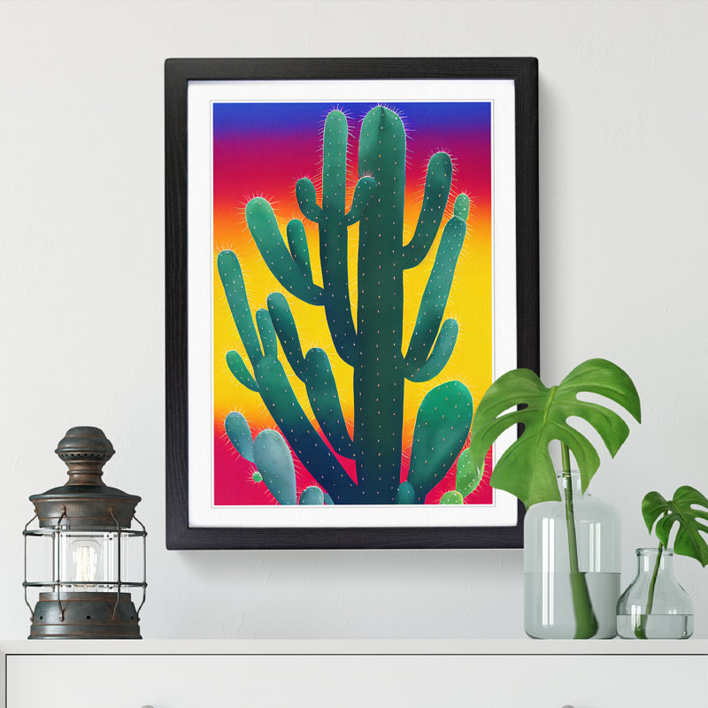 Colourful Cactus Cacti Vol.2 - Single Picture Frame Print, 46cm H x 34cm W, Walnut Framed