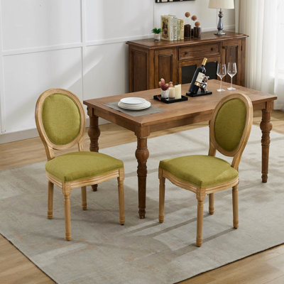 Chaises de salle à manger de style français à motif antique en lin et toile de lin de style français avec 2 pieds, structure et pieds en bois d'hévéa massif, rembourrage en mousse de 37,4 po de hauteur