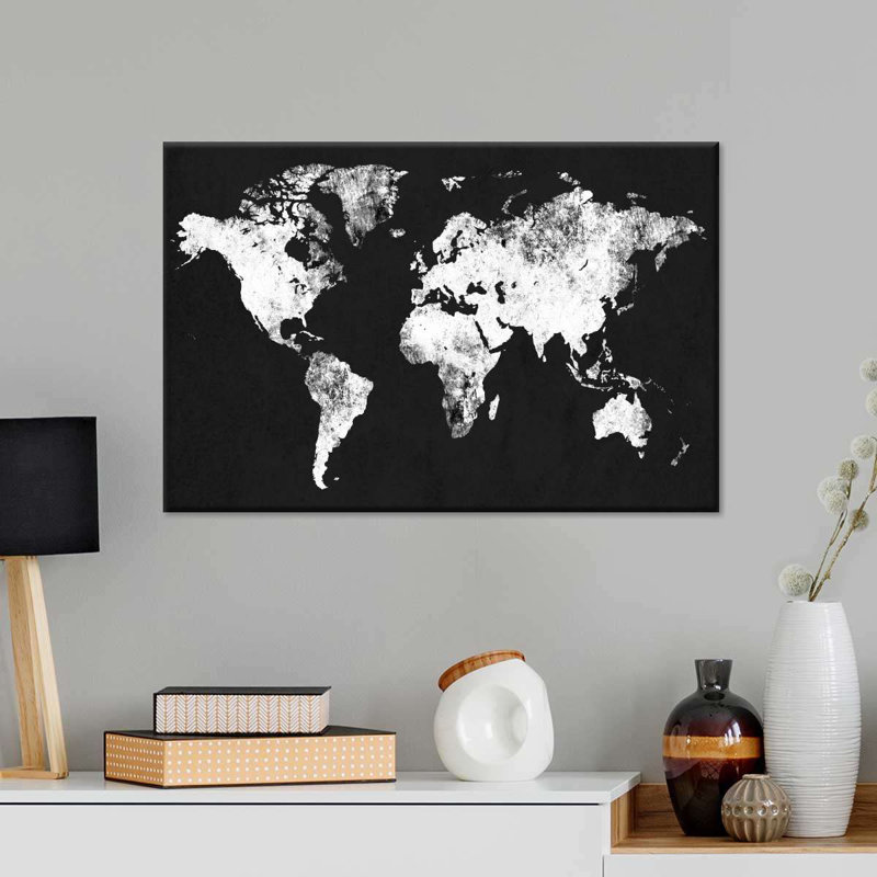 Carte noir et blanc - reproduction sur toile tendue, H 8 po x l 12 po x P 1 po