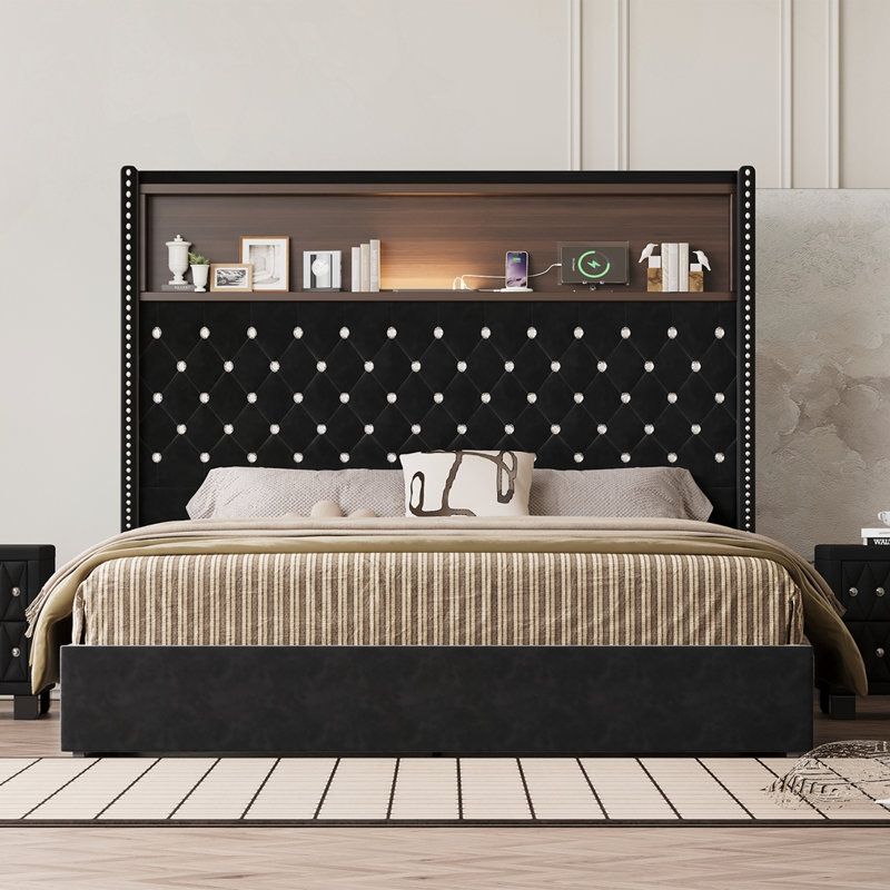 Structure de lit moelleuse en velours pour grand lit