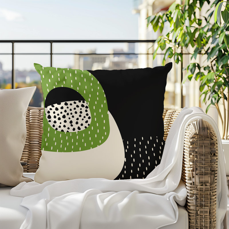 Coussin carré intérieur / extérieur pia, H 15 po x l 15 po, Chartreuse / noir / blanc cassé