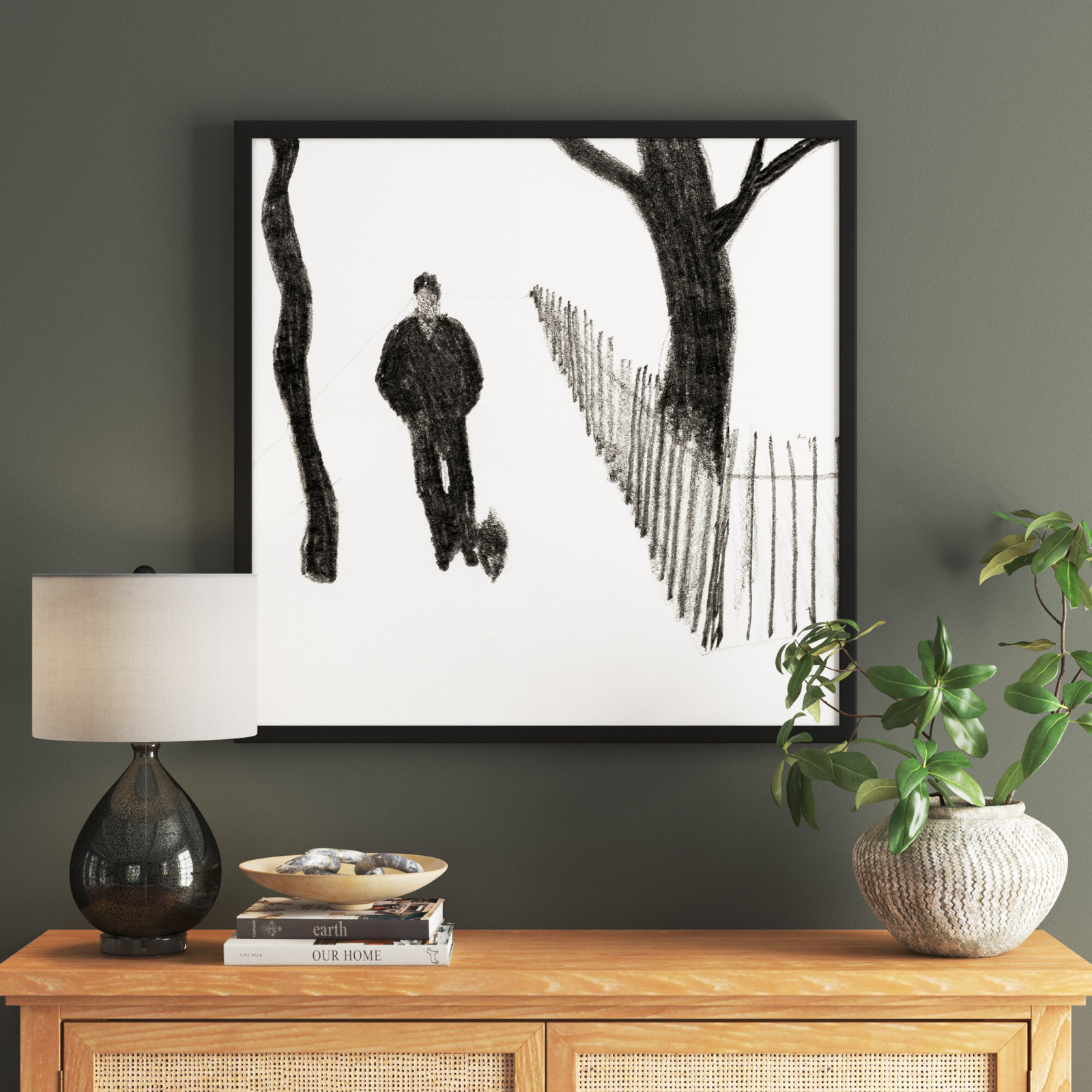 Walking The Dog by Simon Schneiderman, 36" H x 36" W x 1.25" D, Black