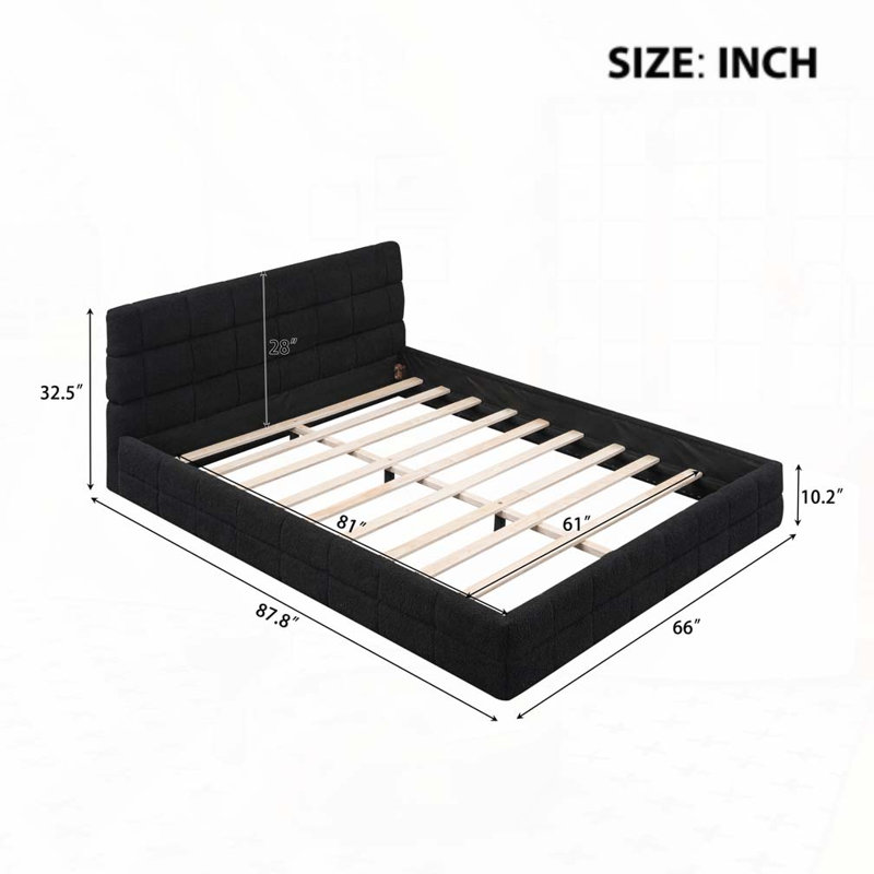 Lit plateforme en tissu d'ameublement, Noir, noir, noir, noir