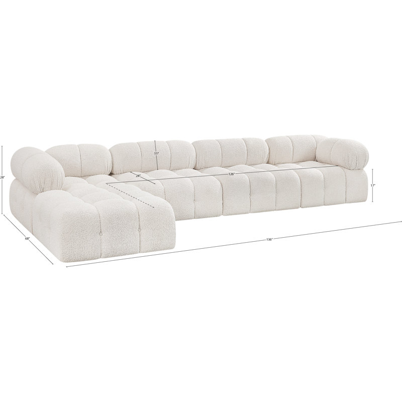 Ames Upholstered Sofa, Cream Boucle Fabric, 2 Armless, 2 Corner, 1 Ottoman