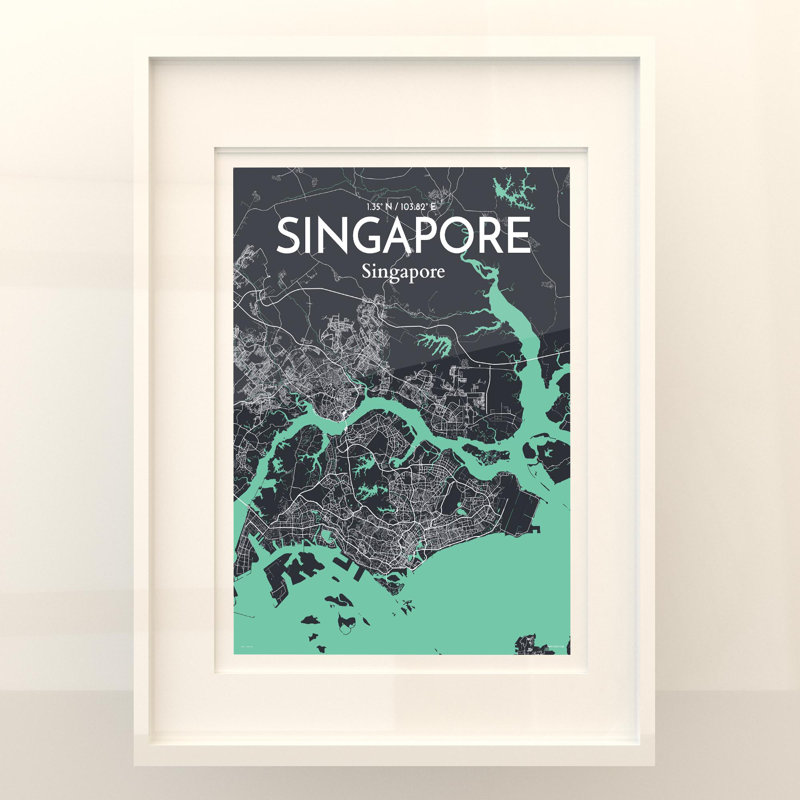 Carte de la ville de Singapour, impression, H 24 po x l 18 po, Vert/gris