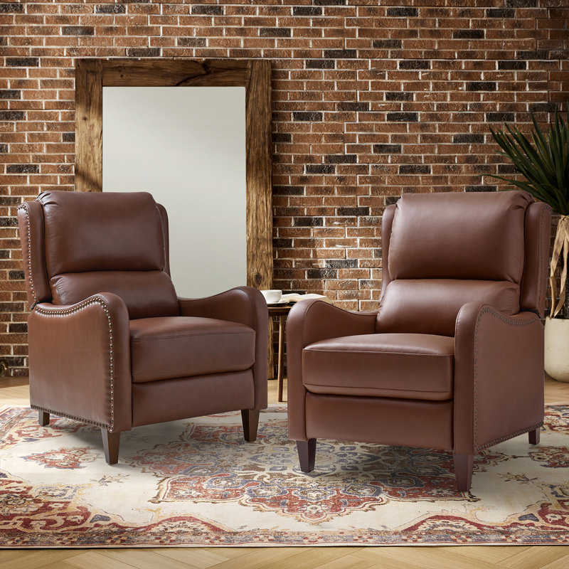 Neliyah 28.75" Wide Genuine Leather Manual Recliner(Set of 2), Brown