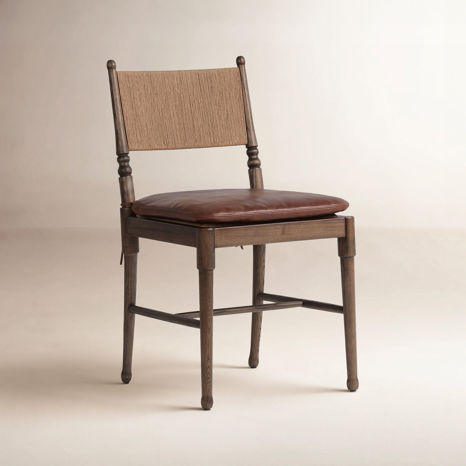 Fayth Dining Chair with Cushion, Mahogany Genuine Leather, Antique Walnut