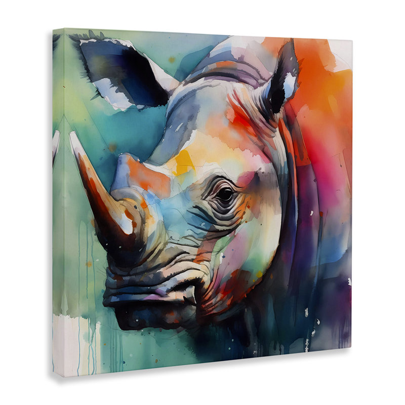 «Rhino with Modern Hues», art mural sur toile par Walker Noble, H 36 po x l 36 po