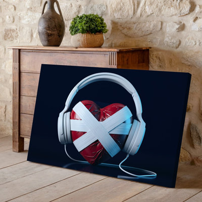 Canvas A Vibrant Stylized Illustration Of A Heart Wrapped In White Wall Art Bandages Prominently Displayed Against A Deep Dark Canvas Wall Art