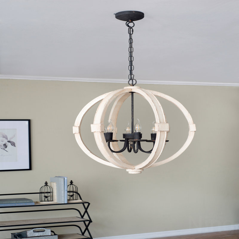 Lustre - 6 lumières en bois, luminaire suspendu avec fonction de chaîne réglable