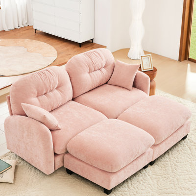 Canapé modulaire de style rose avec coussins décoratifs, courbe ergonomique, et pour divers espaces en chenille, design et mobilier
