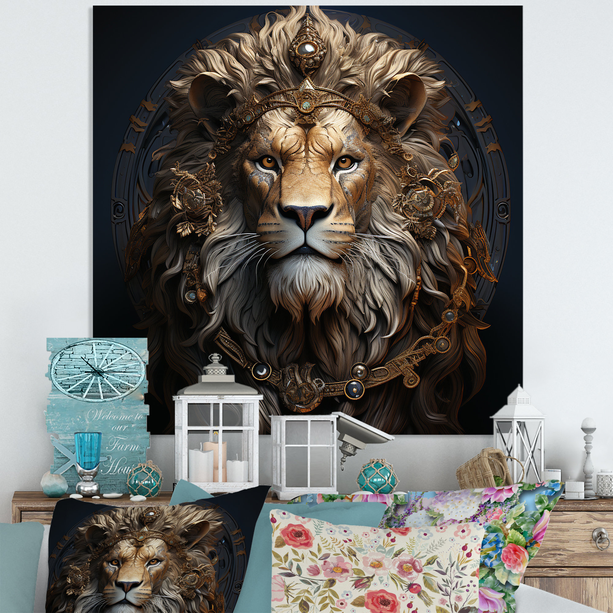 Bungalow Rose Crowned Lion In Majesty Portrait I Lion Animal Wall Crowned Lion In Majesty Portrait I Lion Animal Wall Decor