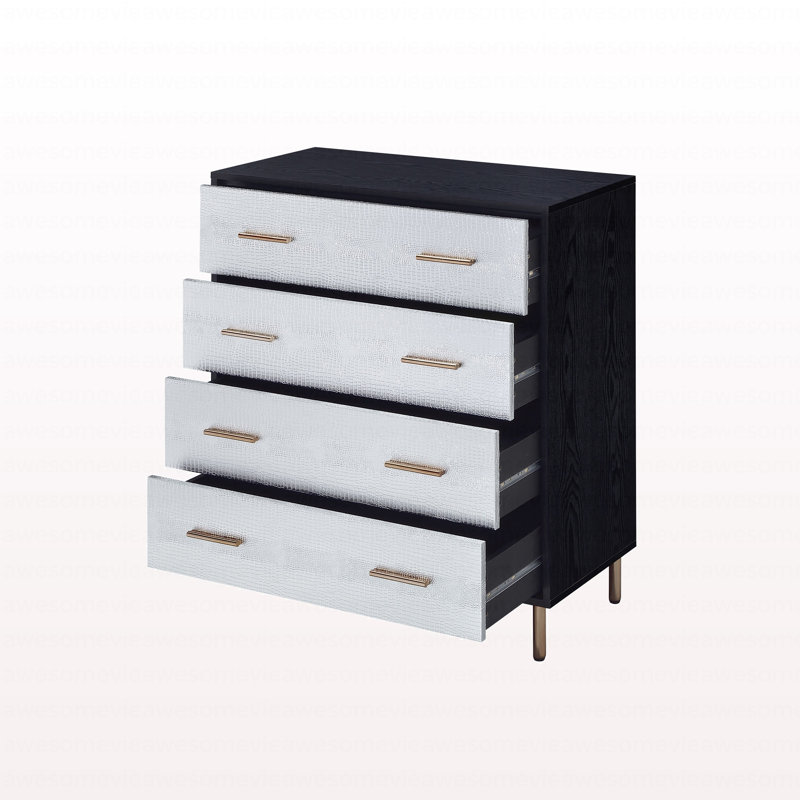 Commode de style moderne noir, argent et or
