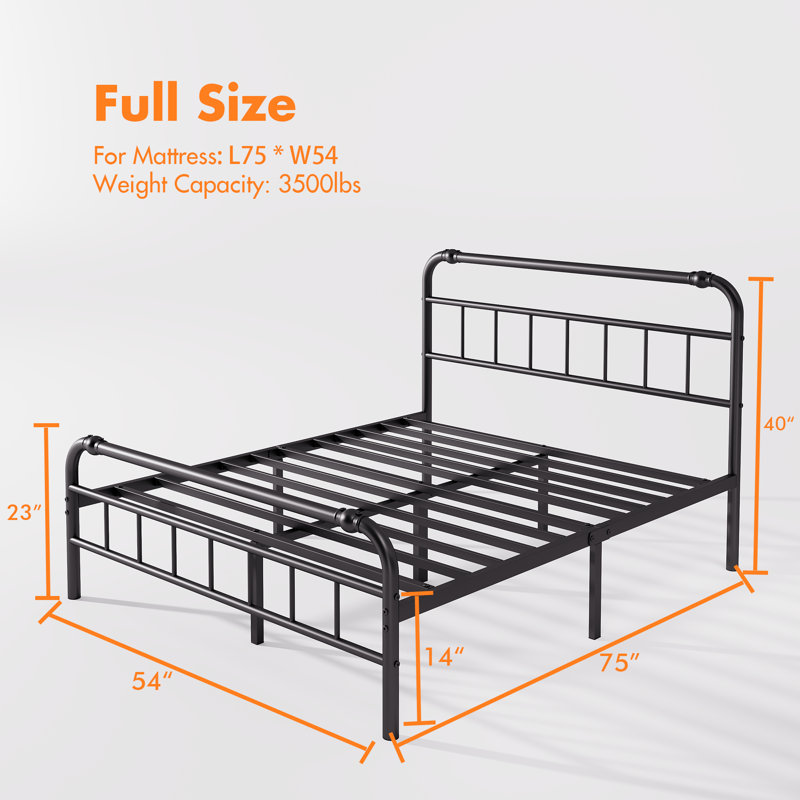 Mariah Full Size Metal Bed Frame, 40" Tall Headboard & 14" Platform Height, Heavy-Duty Steel, Industrial Style, Squeak-Free, Under Bed Storage, No Box Spring Required