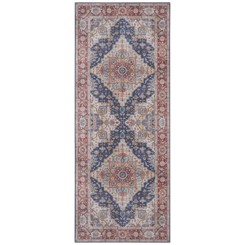 Teppich Sylla in Indigoblau/Rot, Runner 80 x 200cm