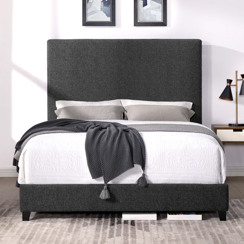 Charcoal Grey Upholstered Platform Bed, Queen
