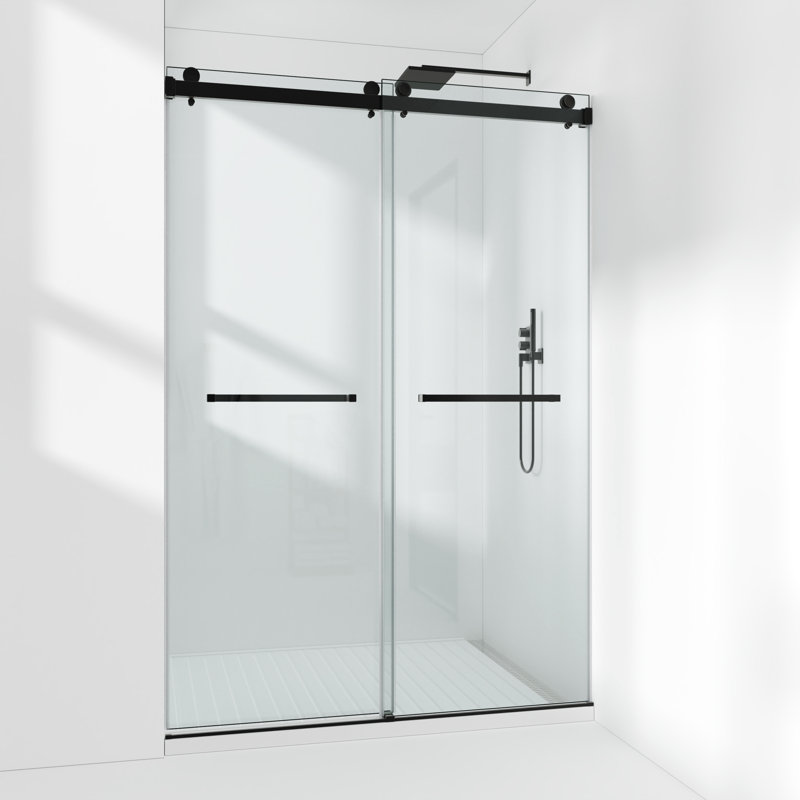 44-49" W x 72" H Frameless Double Sliding Shower Door with 3/8" (10mm) Clear Tempered Glass, Shatter-Resistant Film & Installation Hole Locator