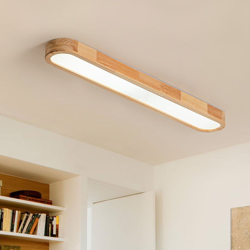 Nouria LED Flush Mount Ceiling Light with Wood Details, Télécommande 3000K-6000K