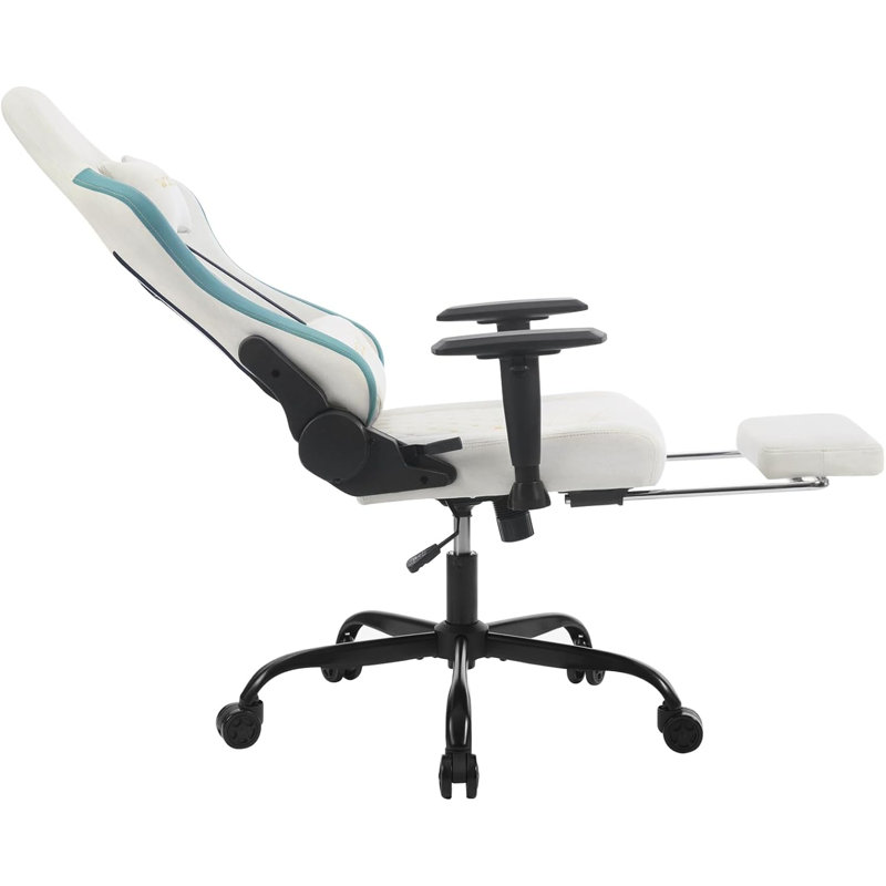 Metro Lane Reclining and Adjustable Height PC & Racing Game Chair, White/Blue