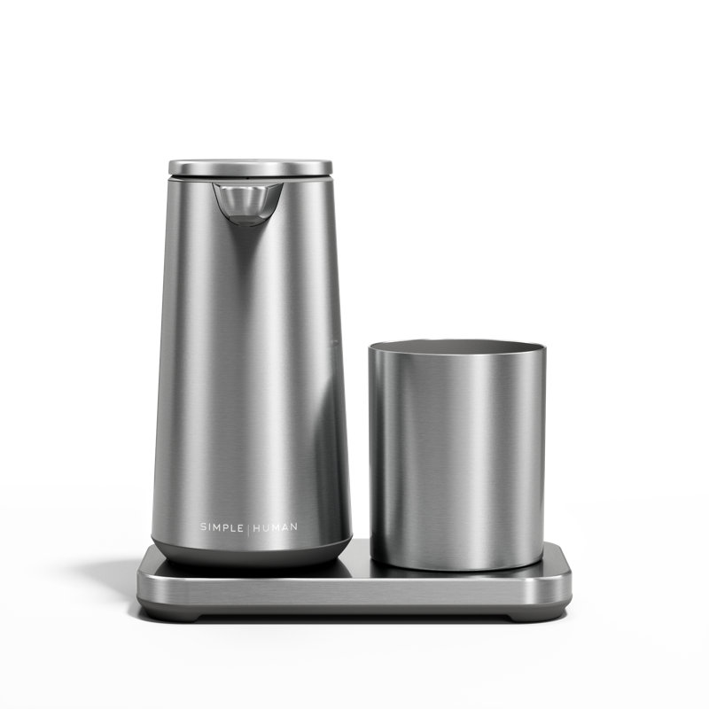 sensor pump foam + caddy + cup, brushed stainless steel, Brushed